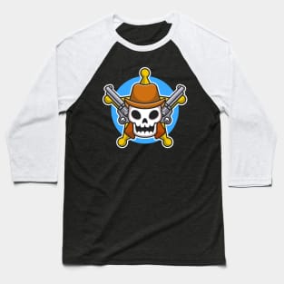 Cute Sheriff Skull With Gun Cartoon Baseball T-Shirt